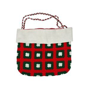 Handmade Santa Holiday Christmas large bag satchel crochet granny square